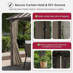 SUNJOY Kingston 10' x 10' Hardtop Gazebo with Galvanized Steel Double Roof, Curtain and Netting, Brown Aluminum Posts Permanent Pavilion Gazebo for Garden, Patio, Deck, Lawn