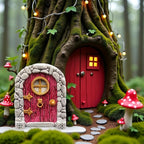Red Mini Fairy Garden Door for Tree, 3D Miniature Fairy Door for Fairytale Tiny House Doors, Bonsai Terrarium Micro Landscape Decoration Accessories Garden Miniatures