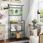 Plant Stand Outdoor Indoor, Metal 3 Tiered Tall Hanging Plant Shelf Heavy Duty for Multiple Flower Planter Holder 67" Large Rack for Living Room Garden Balcony, Black