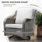 HOOOWOOO Patio Outdoor Furniture with Large Fire Pit Table,High Back 6 Piece Wicker Patio Conversation Set with Swivel Chairs,7 Person Couch Sofa Seating,Light Gray