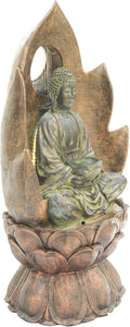 Alpine Corporation TZL420 59" Outdoor Buddha Fountain with LED Lights, Elegant Water Feature for Garden, Patio, Yard & Outdoor Spaces, Realistic Stone Look, Calming Waterfall for Relaxation, Brown