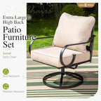 Sophia & William 4 Piece Patio Furniture Set Outdoor Couch Sofa, Patio Conversation Sets 5 Seat Clearance with 3-seat Sofa x 1, Swivel Chair x 2, Metal Coffee Table x 1 for Front Porch Lawn, Beige