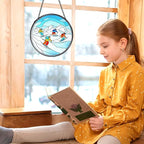 kdqua Winter Ski Suncatcher Stained Glass Window Hanging, Ski Lovers Gifts for Women Sun Catchers Indoor Window Glass Round Wall Decor, Winter Skiing Wall Art Hanging Decorations Statues, 7.9x7.9in