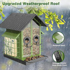Bird Feeders for Outdoors, Metal Bird Feeder with Double Suet Cage Weatherproof Metal Roof, 2 in 1 Mixed Seeds Suet Feeder, 4Lbs Large Capacity, Great for Finch、Cardinal、Chickadee（Green）