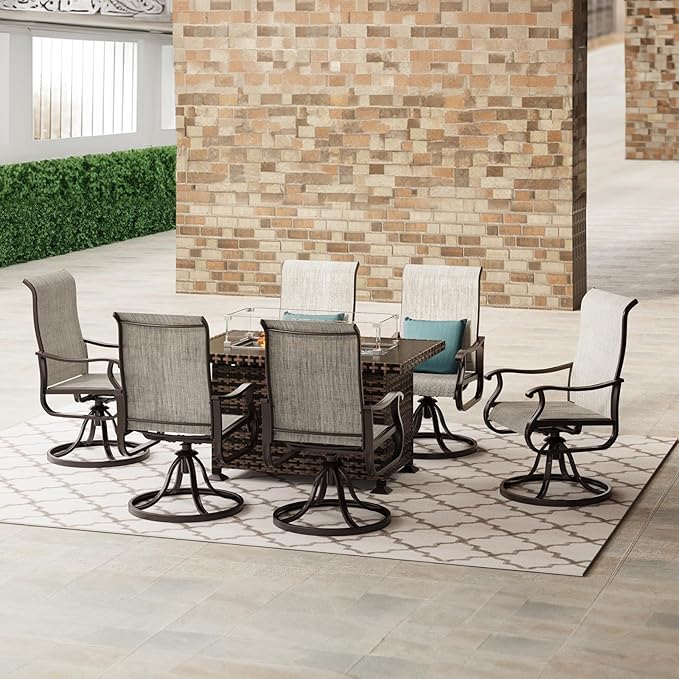 Amopatio Patio Swivel Chairs Set of 6, Outdoor Swivel Rocker Dining Chairs with All Weather Textilene High Back & Metal Frame, for Backyard Deck Lawn Garden (Light Gray)
