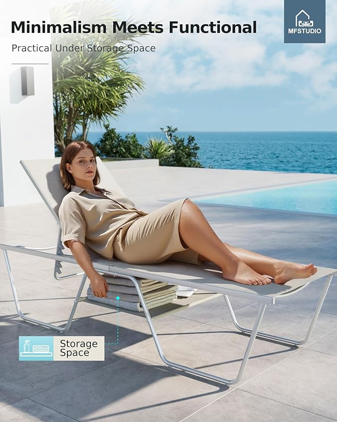 MFSTUDIO Outdoor Chaise Lounge Chair, Recliner Lounger Chair with 5 Adjustable Positions, Patio Tanning Lounger Chair for Poolside, Textilene, Patio Lounge Furniture