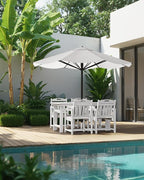 5-Piece Outdoor Dining Furniture Set with Chairs, All-Weather HDPE Patio Table and 4 Chairs, Umbrella Hole, for Garden Backyard or Deck - White