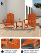 KINGYES HDPE Adirondack Chair, Classic All-Weather Adirondack Chair, Orange