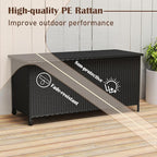 RELAX4LIFE 85-Gallon Deck Box with Wheels - Wicker Rattan Storage Bin Container w/Waterproof Liner & Gas Strut for Patio Cushions, Garden Tools, Pool Supplies, Indoor Outdoor Storage Box (Black)