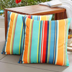 Pyonic Set of 2 Outdoor Throw Pillow Covers 16x16 Inch Blue Stripe Waterproof Modern Cushion Case Home Decor for Patio Couch Chair