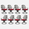 Set of 8 Cast Aluminum Patio Chairs with Cushions, All-Weather Aluminum Outdoor Swivel Chairs, Metal Outdoor Rocking Chairs for Backyard, Poolside and Bistro(Red, 8 Pieces)