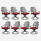 Set of 8 Cast Aluminum Patio Chairs with Cushions, All-Weather Aluminum Outdoor Swivel Chairs, Metal Outdoor Rocking Chairs for Backyard, Poolside and Bistro(Red, 8 Pieces)