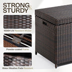 IDZO 136 Gallon Outdoor Wicker Storage Box, UV Weather & Water Resistant, Soft-Close Hinge, Poly Bag Included, Patio Cushion Storage - Brown
