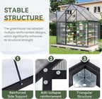 Aoxun 4x6 FT Outdoor Greenhouse, Polycarbonate Greenhouse with Aluminum Frame, Walk-in Green House with Roof Vent, Ground Nails, Lockable Door for Garden Backyard, Patio, Lawn,Quick-Installation