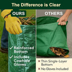 3-Pack 72 Gallon Self-Standing Yard Waste Bags with Cowhide Gloves — Heavy-Duty 150 GSM Woven PE, Double-Layer Reinforced Bottom, Four Handles, Reusable Leaf Bags for Lawn & Garden