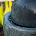 XBrand 25.98" H Dark Green Round Stone Indoor/Outdoor Modern Sphere Water Fountain w/LED Lights – Ball Bubbling Fountain Décor for Garden, Patio, or Tabletop