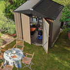 Furniwell 6x8 FT Outdoor Storage Shed, Metal Garden Sheds Outdoor Storage House with Single Lockable Door for Backyard Patio Lawn, Brown