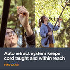 Fiskars XtendControl Extendable Tree Pruner (14 ft), Adjustable Branch Trimmer w/Fixed Pruning Head, 15" X2 Hook Bill Saw, 3-6 ft & 4-8ft Extension Poles, and Automatic Cord Reel for Precise Cuts