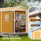 8x6 FT Resin Storage Shed, Waterproof Outdoor Shed w/Floor Included, 2 Windows, Double Lockable Doors & Vents,Outside Plastic Tool Sheds for Garden, Lawn, Backyard, Wood-Grain Brown