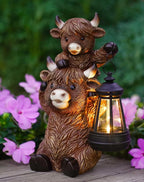 Solar Highland Cow Garden Decor - Resin Cow Statue with Solar Lantern Outdoor Yard Patio Decor - Ideal Gifts for Women,Mom Men (Copper)