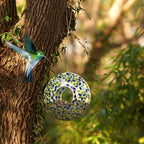 Mosaic Bird Feeder - Outdoor Fly Through Wild Hanging Bird Feeders with Mosaic Glass Design for Garden, Yard, Backyard, Deck and Porch Decor, 9 Inch
