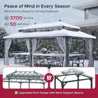 SUNJOY Kingston 20' x 12' Hardtop Gazebo with Galvanized Steel/Polycarbonate Double Roof, Curtain and Netting, Gray Aluminum Posts Permanent Pavilion Gazebo for Garden, Patio, Deck, Lawn