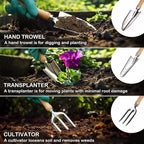 Bluemars Gardening Hand Tool Kit 14PCS Heavy Duty Stainless Steel Garden Tool Set with Floral Garden Tote -Outdoor Gardening Transplanting Gifts for Woman