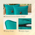 Outdoor Decorative Pillows with Coconut Button Pack of 4, 18" x 18" Outdoor Pillow Set for Couch Bed Throw Patio Sofa, Peacock Blue