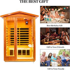 Outdoor Sauna 2 Person Infrared Sauna Far Infrared Saunas for Home 0－5 mg Low EMF Home Sauna Spa Mahogany Wood Sauna Room with Bluetooth Speakers, LED Reading Lamps, Chromotherapy Lights