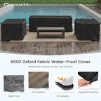 UDPATIO 4 Piece Faux Wood Aluminum Patio Furniture Set 7 Seats Modern Outdoor Furniture Patio Conversation Sets with Coffee Table for Balcony, Backyard, 600D Waterproof Cover Included, Dark Grey