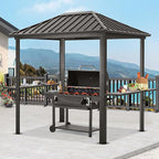 ABCCANOPY 6x8 Grill Hardtop Gazebo - Outdoor Permanent Barbecue Gazebo with Galvanized Steel Roof, Aluminum BBQ Canopy with Shelves for Patio, Lawn, Garden (Single Roof, Gray)