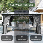 Aoxun 12'x14' Hardtop Gazebo, Aluminum Frame Permanent Pavilion with Curtains and Netting, Outdoor Polycarbonate Double Roof Canopy, Designed for Garden, Lawns, Patio, Gray