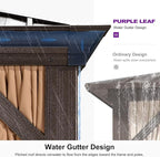 PURPLE LEAF 12' X 14' Outdoor Hardtop Gazebo Permanent Outside Heavy Duty Sun Shade Deck Canopy for Patio All Weather Aluminum Metal Roof Backyard Pavilion with Netting and Curtains