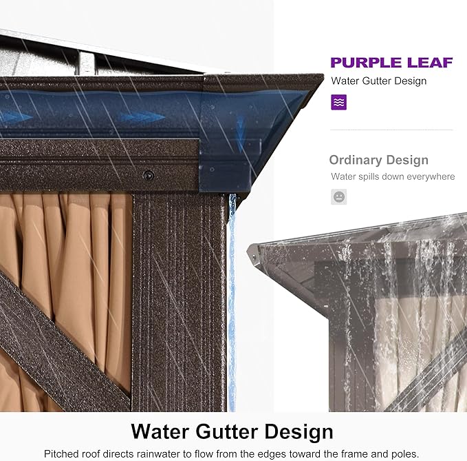 PURPLE LEAF 12' X 14' Outdoor Hardtop Gazebo Permanent Outside Heavy Duty Sun Shade Deck Canopy for Patio All Weather Aluminum Metal Roof Backyard Pavilion with Netting and Curtains