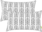 LVTXIII Set of 2 Patio Lumbar Pillows, 12”x20” Fade Resistant Outdoor Lumbar Pillow with Inners, Fluffy Decorative Garden Lumbar Cushions for Home Patio Coach Sofa Use, Herringbone Black White