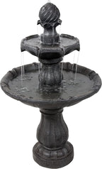 Sunnydaze 35" Solar 2-Tier Outdoor Water Fountain - Outdoor Water Fountain with Battery Backup and Pump - Black