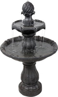 Sunnydaze 35" Solar 2-Tier Outdoor Water Fountain - Outdoor Water Fountain with Battery Backup and Pump - Black