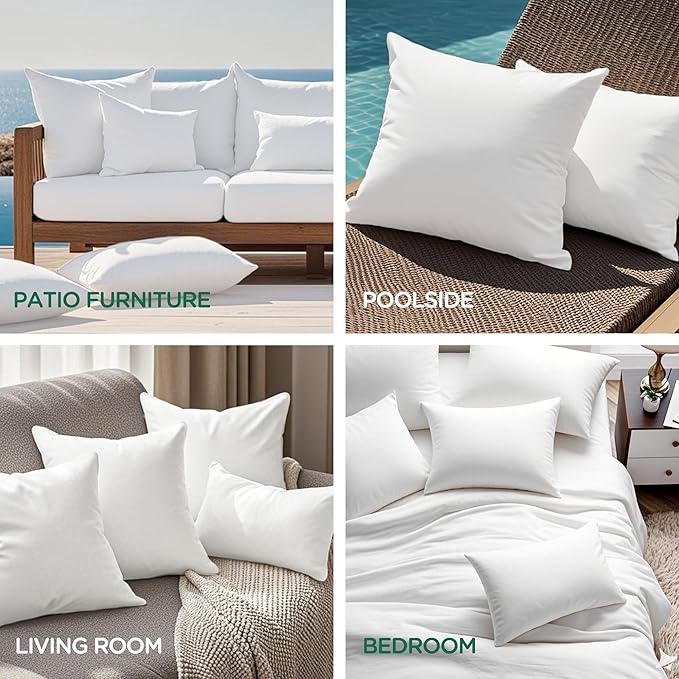 Codi Outdoor Lumbar Pillow Inserts 12x20 Set of 2, Water Resistant Throw Pillows Insert for Patio Furniture