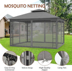 COOS BAY 10x12 Outdoor Patio Gazebo with Netting, Two-Tier Soft Top Canopy for Backyard, Lawn, Deck and Garden, Gray