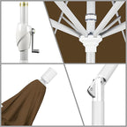 California Umbrella 7.5' Round Aluminum Market Umbrella, Crank Lift, Push Button Tilt, White Pole, Woven Sesame Olefin