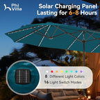 PHI VILLA 13ft Patio Umbrella with Solar-Powered 120 PCS LED Color-Changing Lights, Triple-Head Large Rectangle Umbrella Outdoor Patio for Table with Crank Lift,Cyan(No Base)