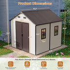 CDCASA Outdoor Storage Shed 8x8 FT, Waterproof Resin Garden Sheds Plastic Patio Outdoor Outside Storage with Floor, Adjustable Openable Windows, Lockable Door for Tool, Bike, Garbage Can
