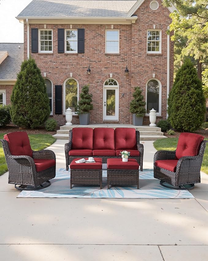 Pop 22x25/22x24 Outdoor Chair Cushions Set of 4 - Heavy Duty High Back Replacement Zippered Pillow for Patio Furniture Set Dining Gliding Rocking Chairs Loveseat L-Shape Sofa - Red/Button
