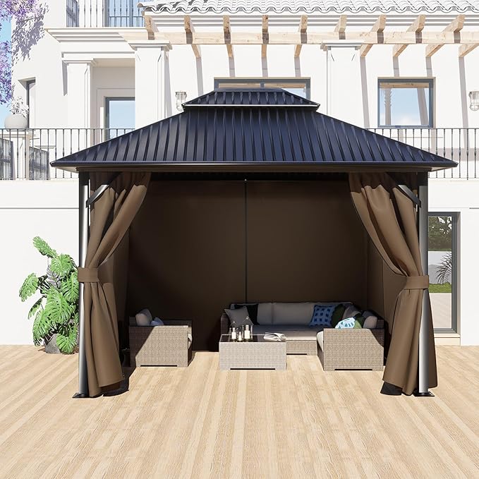 BPS 12' x 12' Gazebo Curtain Privacy 4-Panel Sidewall Outdoor Replacement Shade (Only Curtain)