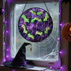 Stained Glass Window Hanging - Halloween Decorations Black Bat with Green Wings Suncatcher for Doors Garden Indoor Spooky Sun Catchers Gothic Decor Horror Gifts for Women Men Friend 6.3 in
