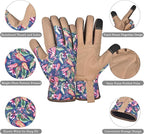 Gardening Gloves for Women and Men, Garden Gloves with Touch Screen, Thorn Proof Puncture Resistant Working Gloves, Gardening Gifts for Women,Blue-brown flowers M