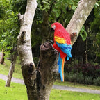 Realistic Parrot Sculpture Resin Hanging Parrots Garden Statues Lifelike Bird Figurines Landscape Ornament Patio Yard Lawn Figurine Tree Decor, Outdoor Garden Wall Statues (Red)