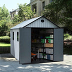 KIGOTY Outdoor Storage Shed, Weatherproof Tool Sheds Storage House with Lockable Doors, Windows and Sloping Roof, Outdoor Storage, Plastic Garden Shed for Backyard, Patio (7 X 9)