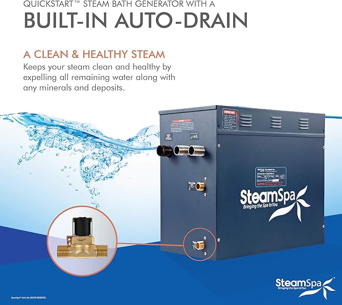 SteamSpa Executive 12 KW QuickStart ACU-Steam Bath Generator Package with Built-in Auto Drain and Install Kit in Matte Black | Steam Generator Kit with Dual Control Panel Steamhead 240V | EXT1200MB-A