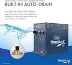 SteamSpa Executive 12 KW QuickStart ACU-Steam Bath Generator Package with Built-in Auto Drain and Install Kit in Matte Black | Steam Generator Kit with Dual Control Panel Steamhead 240V | EXT1200MB-A